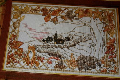 Autumnal Nocturnal Animal Village Scene ~ Cross Stitch Chart