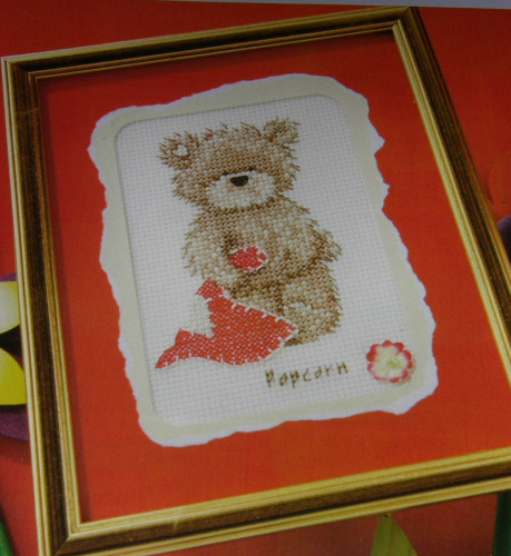 Popcorn Bear with Heart Card ~ Cross Stitch Kit
