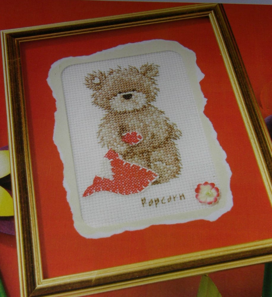 Popcorn Bear with Heart Card ~ Cross Stitch Kit