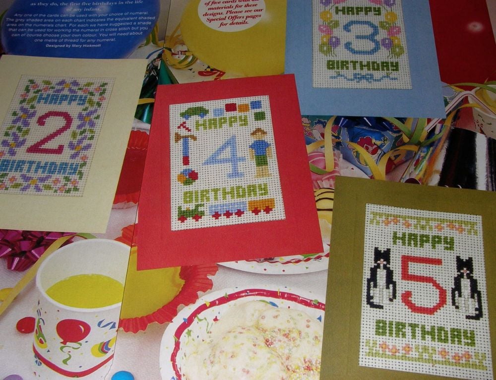 Numbered Birthday Cards ~ Five Cross Stitch Chart