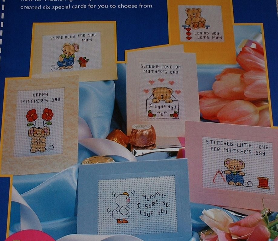 Six Quick & Easy Cute Animal Mother's Day Cards ~ Cross Stitch Charts