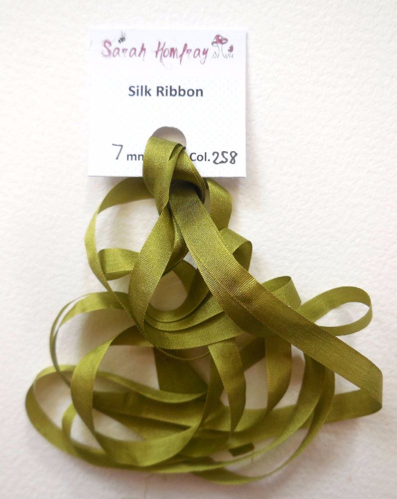 7mm Olive green 258 silk ribbon