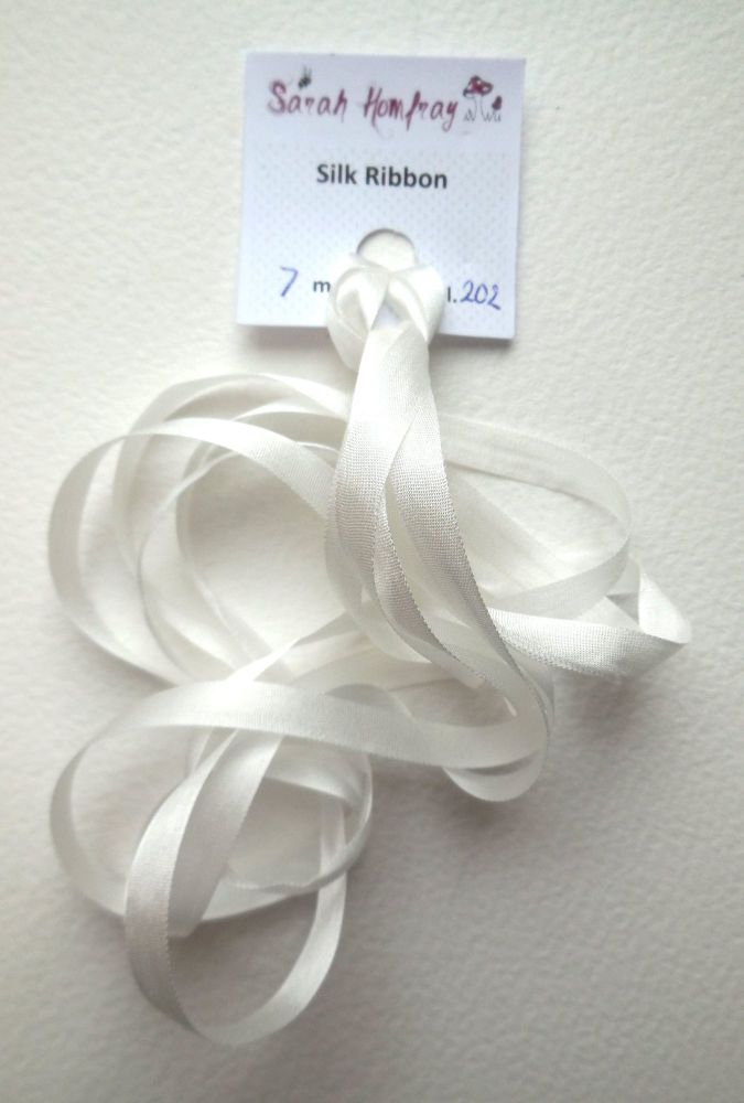 7mm White 202 silk ribbon