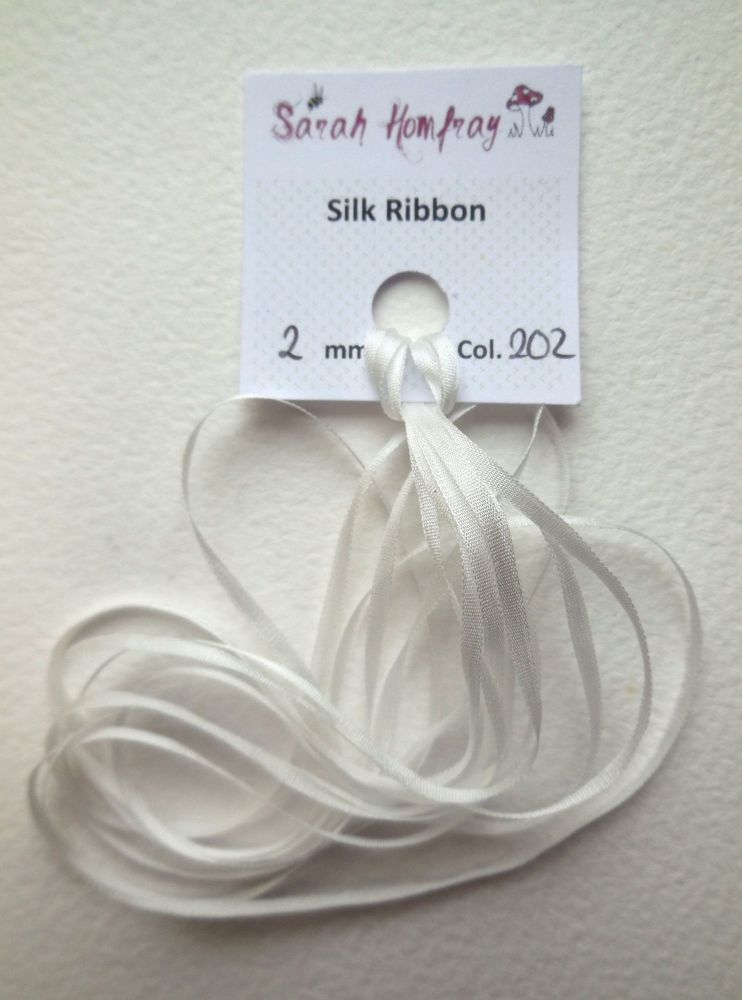2mm White 202 silk ribbon