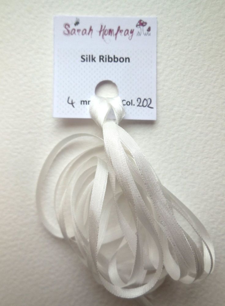 4mm White 202 silk ribbon