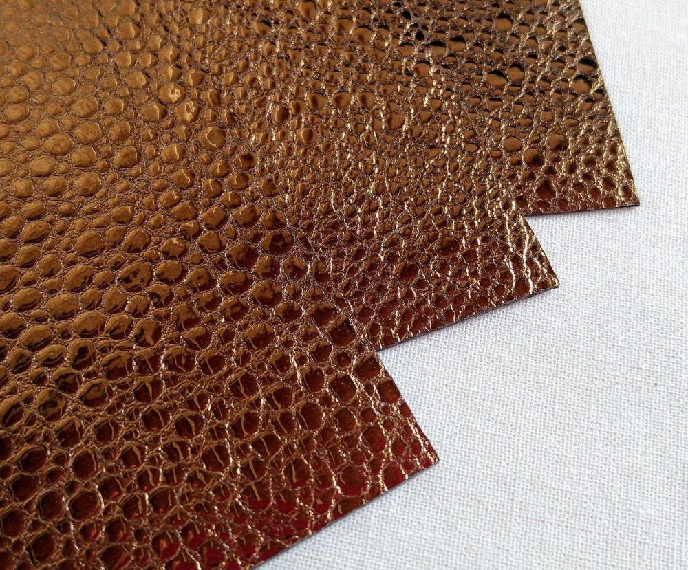 Leather squares, metallic finish - 10cm x 10cm - Copper Bubble