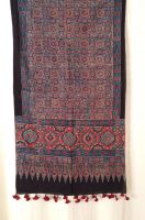 Genuine Ajrakh hand block printed stole - Dark blue, light blue and red (4)                                                                           