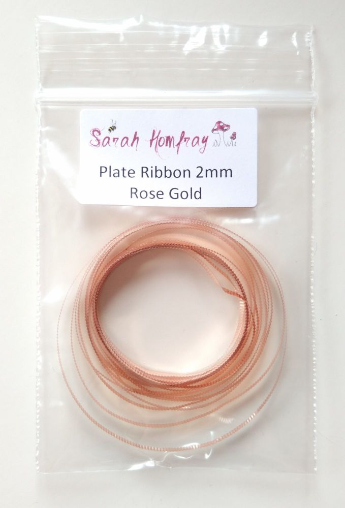 Plate ribbon - 2m length Rose gold ribbed 2mm