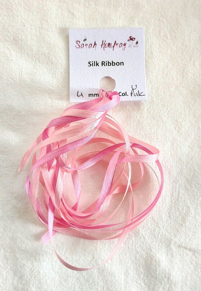 4mm Variegated pink silk ribbon VPink