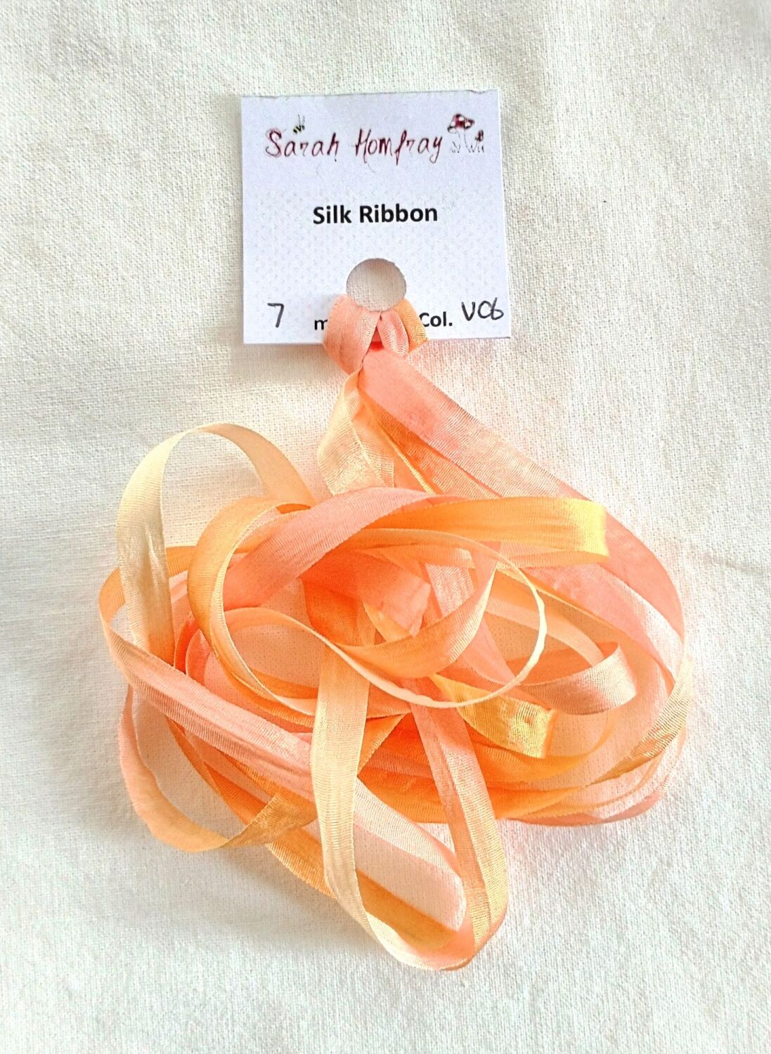 7mm Variegated orange silk ribbon V06