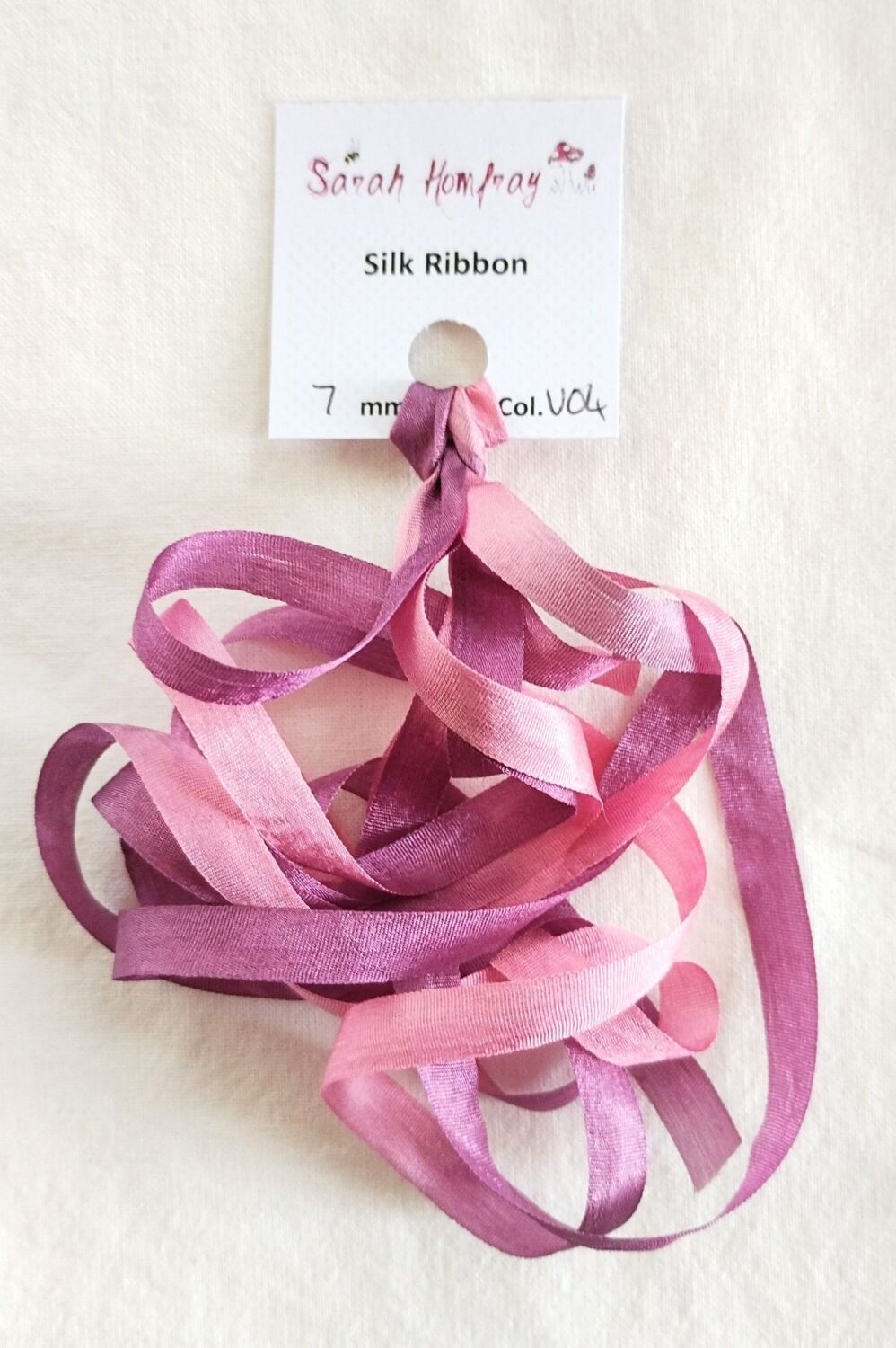 7mm Variegated dusky rose pink silk ribbon V04