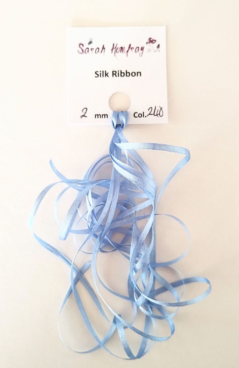 2mm Sky blue 240 silk ribbon LIMITED STOCKS