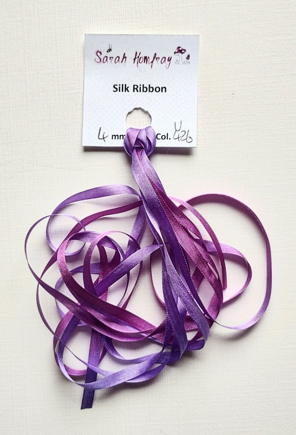 4mm Variegated purple and mauve silk ribbon V426