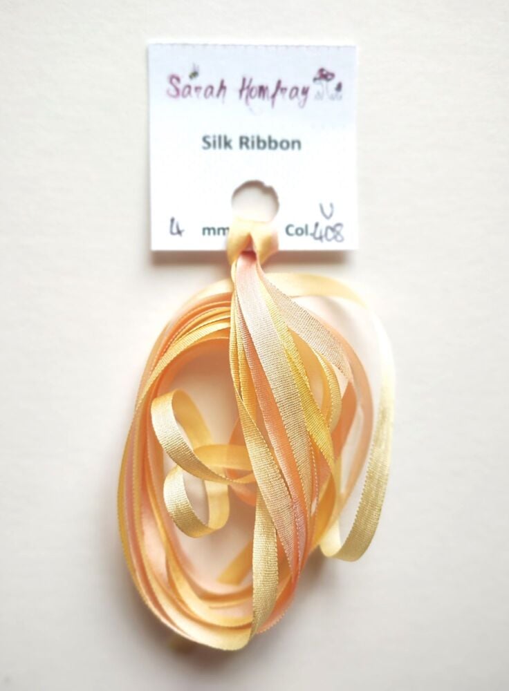 4mm Variegated yellow and peach ribbon V408