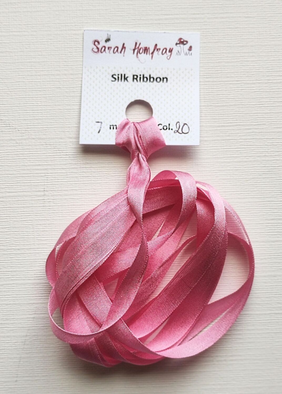 7mm Candy pink 20 silk ribbon NEW