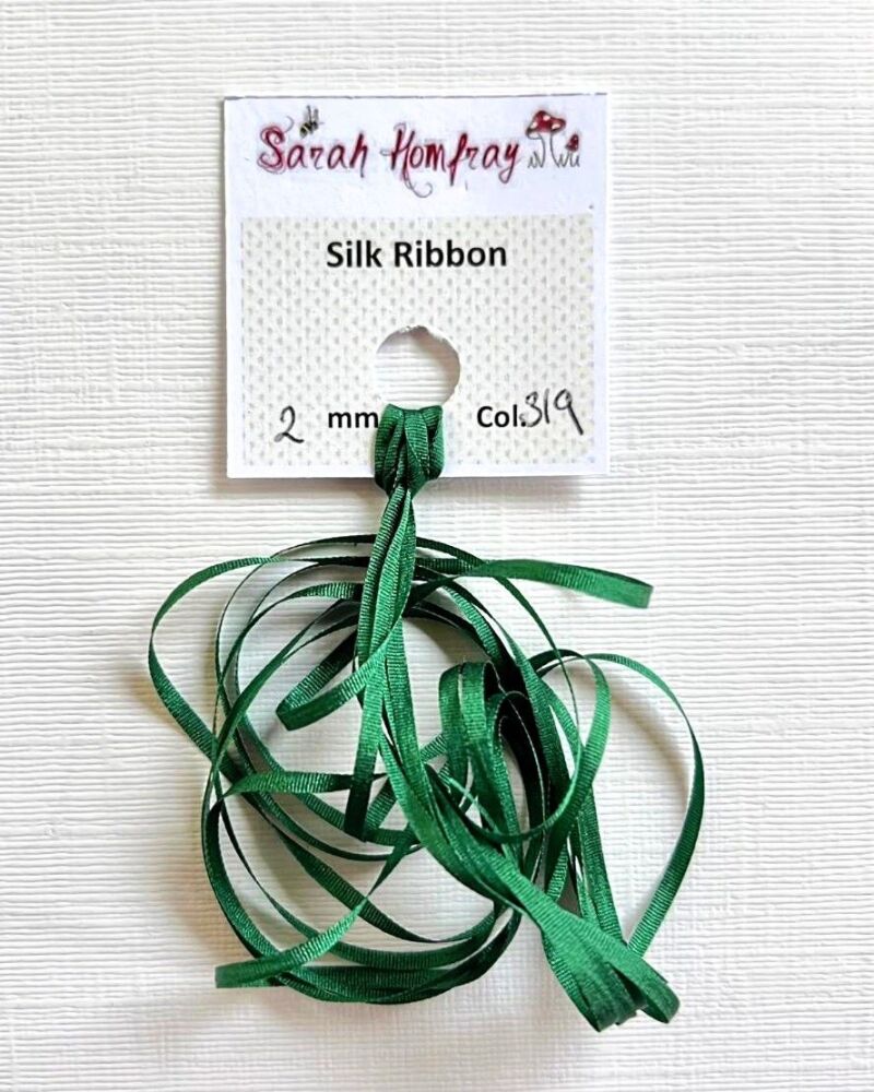 2mm Dark Sea Green 319 silk ribbon NEW!