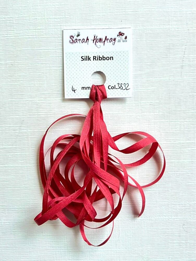 4mm Coral Red 3832 silk ribbon NEW!