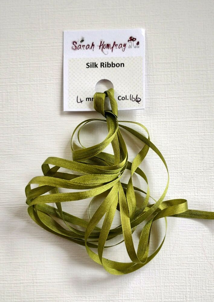 4mm Gold Green 166 silk ribbon