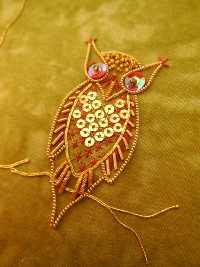 goldwork owl closeup