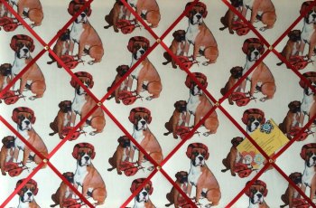 Large 60x40cm Boxing Lessons Boxer Dog Hand Crafted Fabric Notice / Memory / Pin / Memo Board