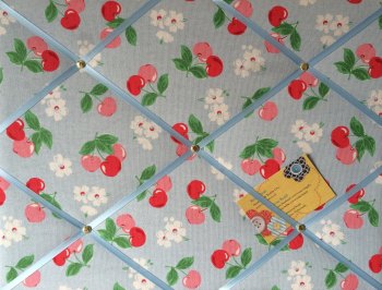 Medium 40x30cm Cath Kidston Blue Cherry Hand Crafted Fabric Notice / Pin / Memo / Memory Board