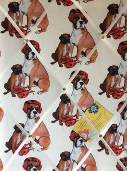 Medium 40x30cm Boxing Lessons Boxer Dog Hand Crafted Fabric Notice / Pin / Memo / Memory Board