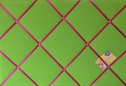 Large 60x40cm Green with Hot Pink Ribbon Hand Crafted Fabric Notice / Memor
