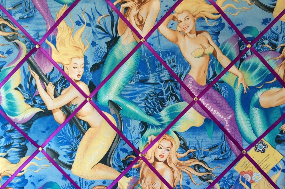 Large 60x40cm Alexander Henry Mermaid Pin Up Hand Crafted Fabric Notice / M