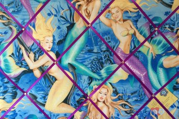 Large 60x40cm Alexander Henry Mermaid Pin Up Hand Crafted Fabric Notice / Memory / Pin / Memo Board