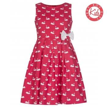 LINDY BOP 'Mini Grace' Children's Pink Swan Bird White Bow Print Dress