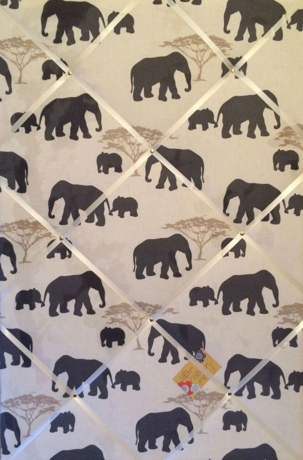 Extra Large 90x60cm Marson Grey Elephants Vertical Hand Crafted Fabric Noti
