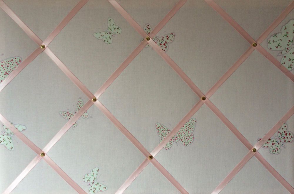 Large Laura Ashley Pink Bella Butterfly Hand Crafted Fabric Notice / Pin /