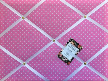 Custom Handmade Bespoke Pin / Memo / Notice / Photo Cork Memo Board With Pink & White Polka Dot Fabric With Your Choice of Sizes & Ribbons