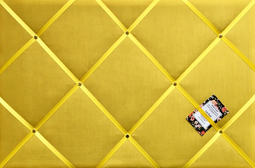 Pin Memo Board Large Yellow with White Ribbon Hand Crafted Fabric Notice