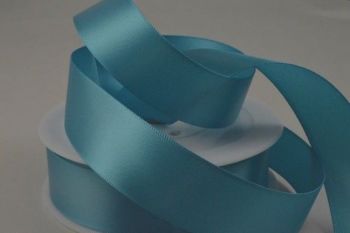 Double Sided Satin Ribbon 7mm 25 Metre Reel Or By The Metre in Aqua Blue