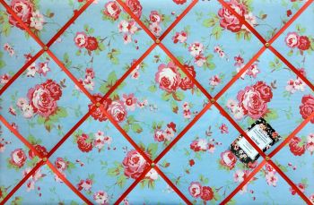 Custom Handmade Bespoke Fabric Pin Memo Notice Photo Cork Memo Board With Cath Kidston / IKEA Blue Rosali Rose & Your Choice of Sizes & Ribbons