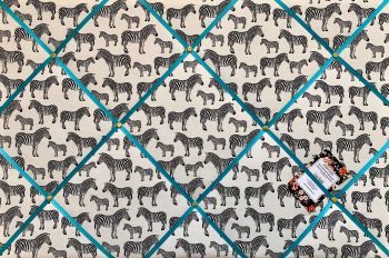 Custom Handmade Bespoke Fabric Pin / Memo / Notice / Photo Cork Memo Board With Zebras & Your Choice of Sizes & Ribbons