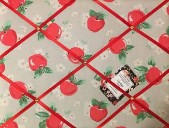 Custom Handmade Bespoke Fabric Pin / Memo / Notice / Photo Cork Memo Board With Cath Kidston Red Apple With Your Choice of Sizes & Ribbons