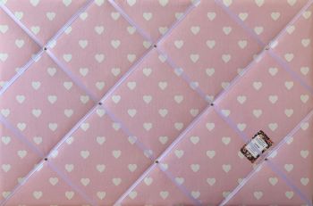 Custom Handmade Bespoke Fabric Pin / Memo / Notice / Photo Cork Memo Board With Pale Pink & White Heart With Your Choice of Sizes & Ribbons