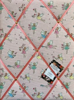Custom Handmade Bespoke Fabric Pin / Memo / Notice / Photo Cork Memo Board With Cath Kidston Pink Garden Fairies With Your Choice of Sizes & Ribbons