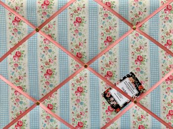 Custom Handmade Bespoke Fabric Pin / Memo / Notice / Photo Cork Memo Board With Cath Kidston Blue Floral Gingham With Your Choice of Sizes & Ribbons