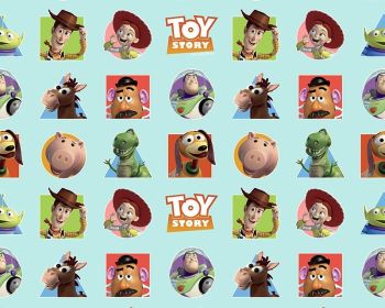 Disney Pixar Toy Story Patches Turquoise Blue Fabric 59 inch By the Metre