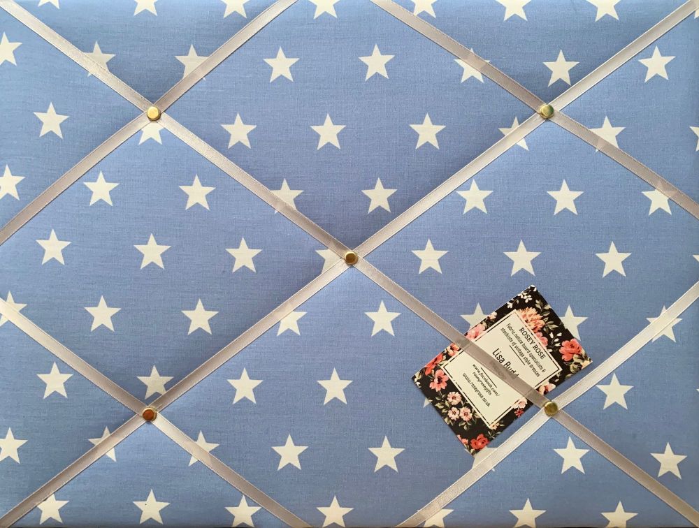 60x40cm Blue & White Star Print Hand Crafted Fabric Notice Memory Pin Memo Board 