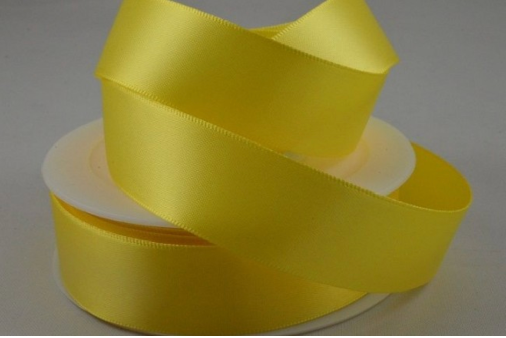 Double Sided Satin Ribbon 10mm 25 Metre Reel Or By The Metre in Light Yello