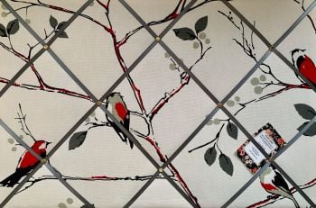Custom Handmade Bespoke Fabric Pin / Memo / Notice / Photo Cork Memo Board With Prestigious Berkeley Square Bird With Your Choice of Sizes & Ribbons