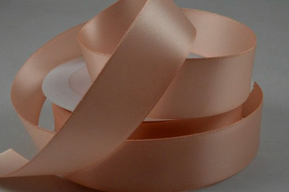 Double Sided Satin Ribbon 10mm 25 Metre Reel Or By The Metre in Light Peach