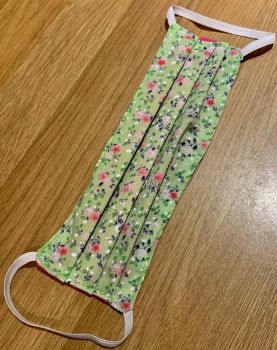 Adult's Handcrafted Reusable Washable Fabric Face Mask Covering Raising Money For Mind Green Floral & Pink