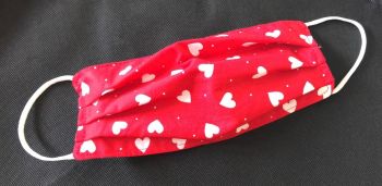 Adult's Handcrafted Reusable Washable Fabric Face Mask Covering Raising Money For Mind Red Heart & Lilac Polka Dot