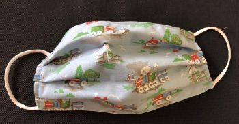 Adult's Handcrafted Reusable Washable Fabric Face Mask Covering Raising Money For Mind Cath Kidston Blue Trains & Blue