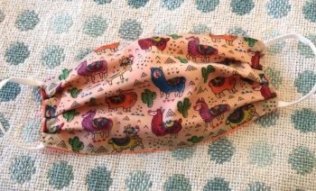Adult's Handcrafted Reusable Washable Fabric Face Mask Covering Raising Money For Mind Cactus Llama & Orange